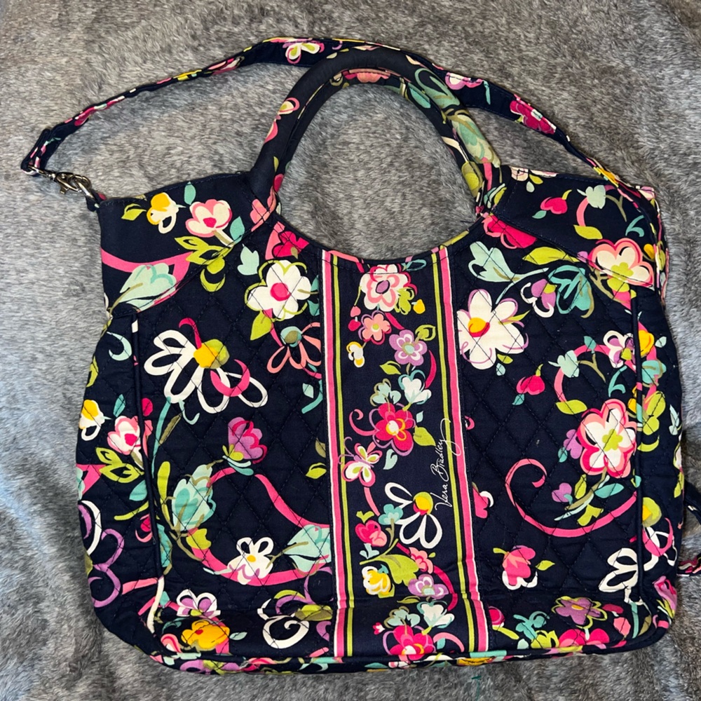 Vera Bradley Navy Hand/Shoulder Bag Tote Butterfly Floral Multi Handle Large